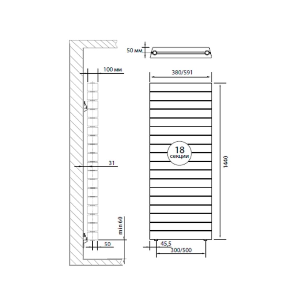 Радиатор биметаллический ROYAL THERMO PianoForte Tower 18 секций, бок. подк. 380/1760 Silver Satin фото4