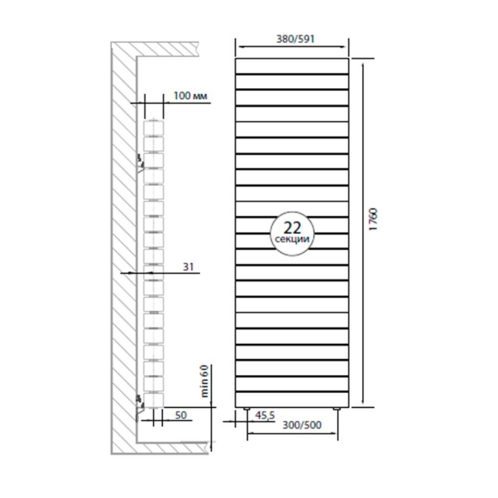 Радиатор биметаллический ROYAL THERMO PianoForte Tower 22 секции, бок. подк. 591/1760 Noir Sable фото4